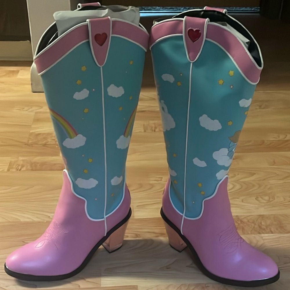 Dolls Kill Pink and Blue Heeled Carebear cowboy  Boots
